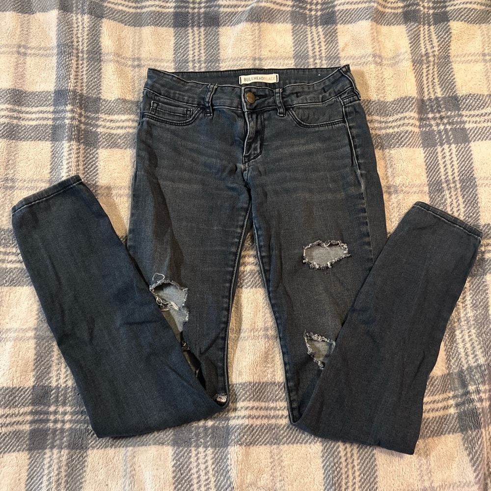Dark wash distressed jeans